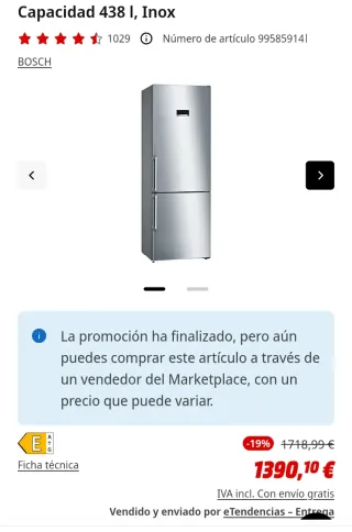 Nevera Bosch 70cm Ancho con sistema Vitafresh