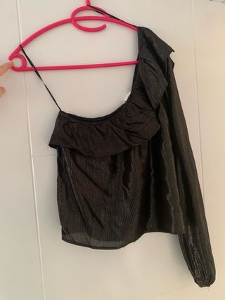 Camisa fiesta Zara brillo negro y dorado