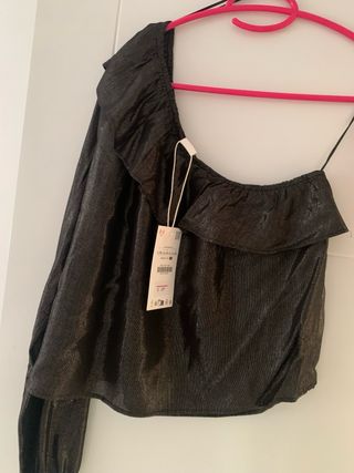 Camisa fiesta Zara brillo negro y dorado