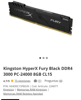 Memoria RAM Kingston HyperX Fury DDR4 8GB