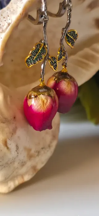 Pendientes rosas joya autor plata de ley