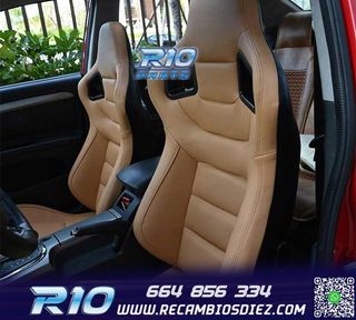 KIT ASIENTO DEPORTIVO SEMI BAQUET ESTILO RS CUERO BEIGE