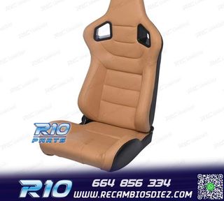 KIT ASIENTO DEPORTIVO SEMI BAQUET ESTILO RS CUERO BEIGE