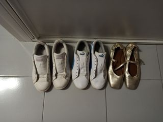 Lote Zapatillas Adidas y Puma Blancas y Doradas
