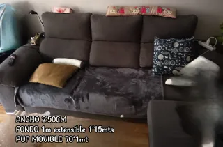Sofá 3 plazas extraíble con puf