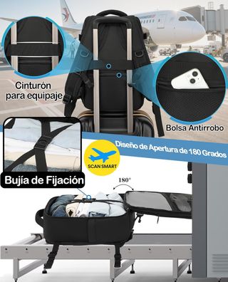 Mochila Viaje Cabina Avion 40x20x25 14" Negr