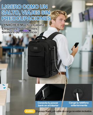 Mochila Viaje Cabina Avion 40x20x25 14" Negr