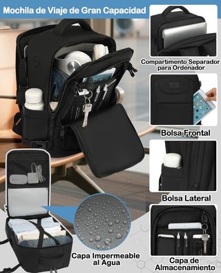 Mochila Viaje Cabina Avion 40x20x25 14" Negr