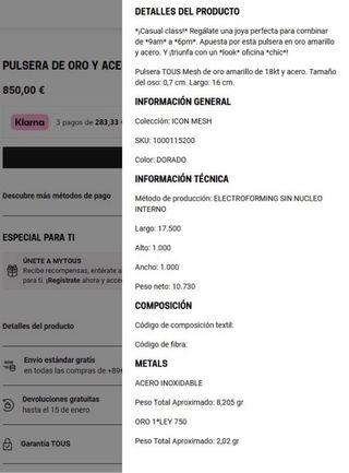 Pulsera TOUS Mesh Oro 18kt Acero