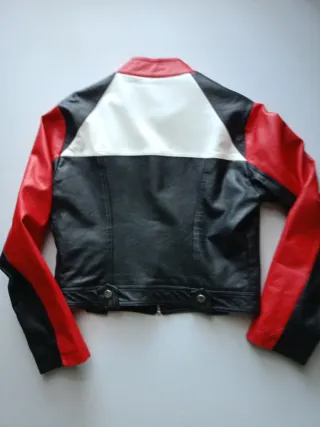Giubbino ecopelle nero, rosso, bianco Tg M