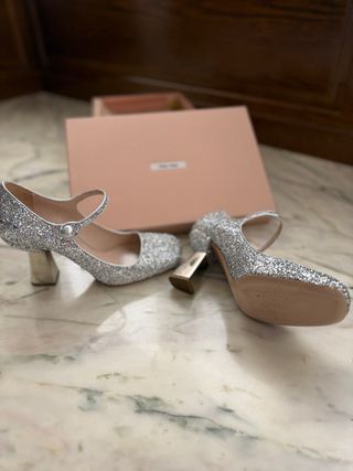 Scarpe Miu Miu Glitter con Plateau e Tacco