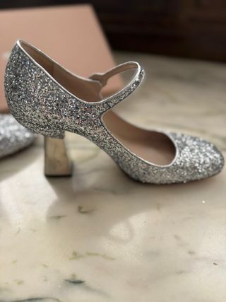 Scarpe Miu Miu Glitter con Plateau e Tacco