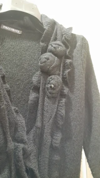 Maglione lungo con rouches in lana e mohair