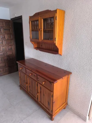 Conjunto comedor rústico madera y cristal