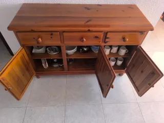 Conjunto comedor rústico madera y cristal