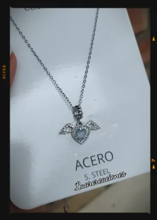 Collar Corazón Alado Acero Inoxidable