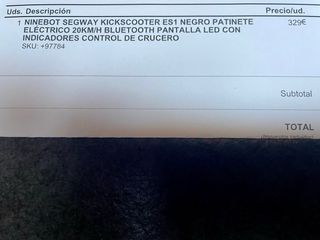 Patinete eléctrico Ninebot Segway seminuevo. Caja