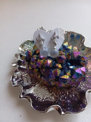 Pendientes Plata 925 Cuarzo Blanco Cristal lazos