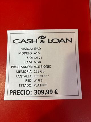 iPad A16 128GB WiFi Platino