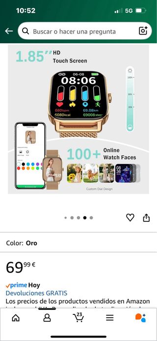 Reloj inteligente dorado con 3 correas