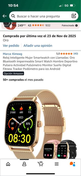 Reloj inteligente dorado con 3 correas