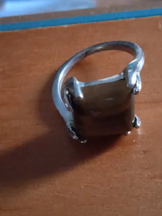 Lote 2 Anillos Piedra Marrón Plateado