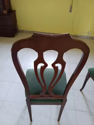 4 Sillas Madera Vintage Terciopelo Verde