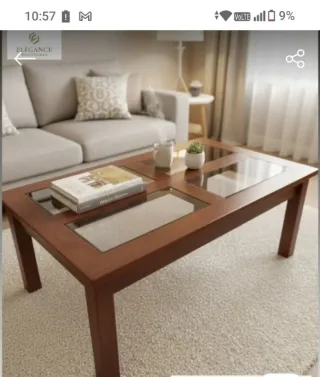 Mesa de centro Elegance Woodworks madera y cristal