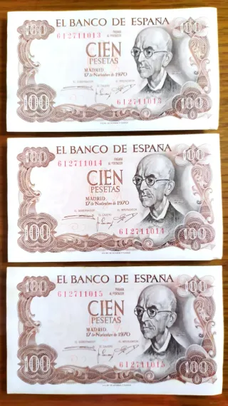3 Billetes 100 Ptas.1970.Nuevos y sin usar.