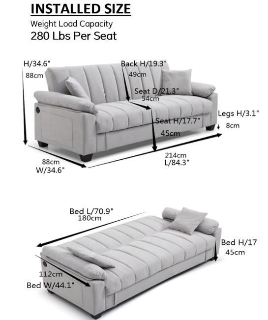 Sofá cama moderno Yadhi para 3 personas - Cómodo y funcional