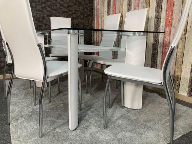 Mesa de Comedor de Vidrio Templado 150x90cm + 6 Sillas Modernas