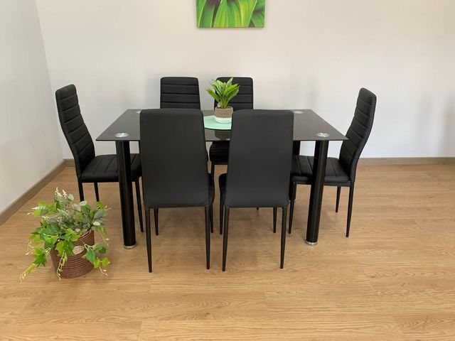 Mesa de vidrio 140x80cm + 6 sillas – Elegante y moderna