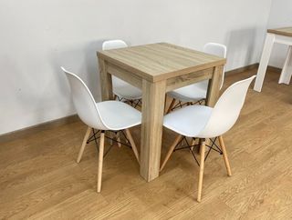 Mesa extensible 134x67cm + 4 sillas nórdicas blancas, negras o grises