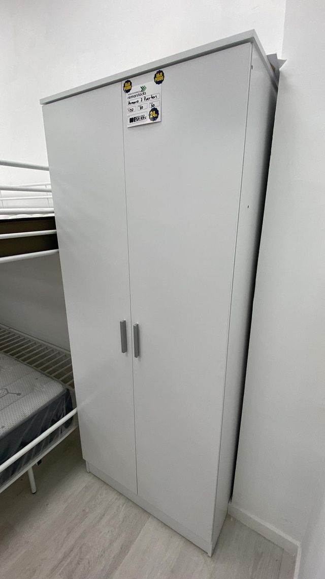 Armario básico de 2 puertas - 80 cm de ancho - Disponible en blanco o madera