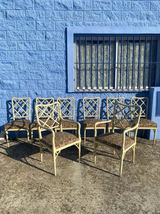 Conjunto 6 sillas y 2 butacas bambú vintage.