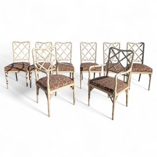 Conjunto 6 sillas y 2 butacas bambú vintage.