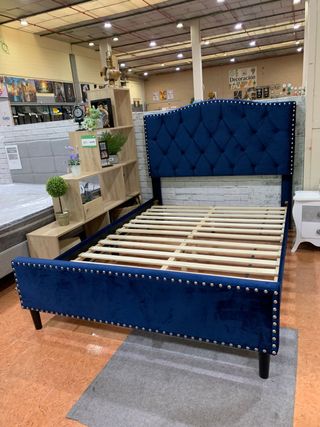 Cama Jessy 150cm Terciopelo Azul