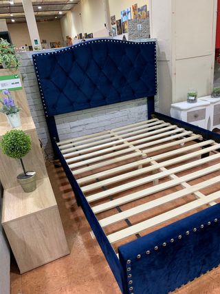 Cama Jessy 150cm Terciopelo Azul