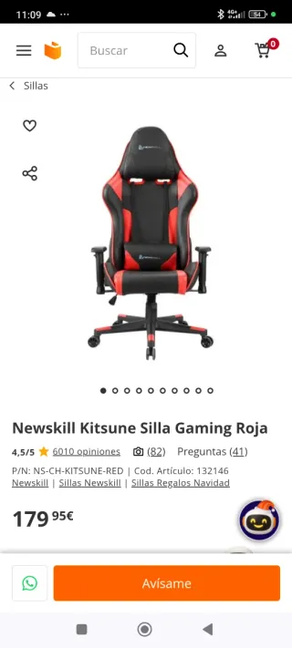 Silla Gaming Newskill Negra y Roja Como Nueva