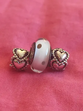 3 Charms Pandora Corazones y Murano Originales