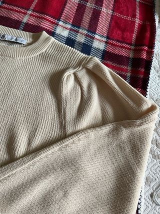 Jersey Zara Beige Manga Abullonada