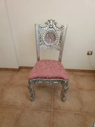Mesa escritorio de madera maciza y marmol, silla
