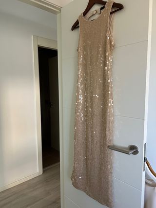 Vestido Mango Lentejuelas Dorado Talla M