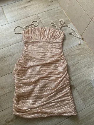 Vestido fiesta lentejuelas rosa dorado