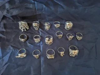 16 Anillos Calavera Estilo Retro acabado plata