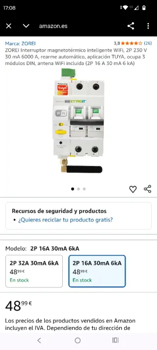 Interruptor magnetotérmico ZOREI WiFi