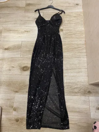 Vestido largo lentejuelas negro
