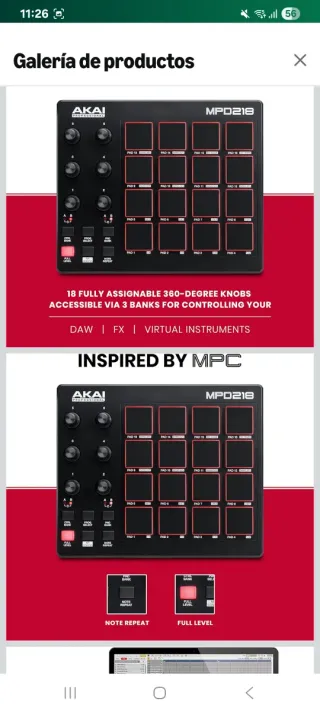Akai MPD218 Controlador MIDI USB con 16 Pads MPC