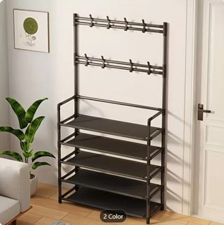 Scaffale scarpiera con appendiabiti - 5 livelli, nero