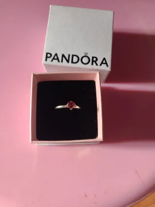 Anillo Pandora Plata Corazón Rojo